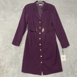Calvin Klein Coat Womens 12 Trench Purple Button Up Pockets Collared Office